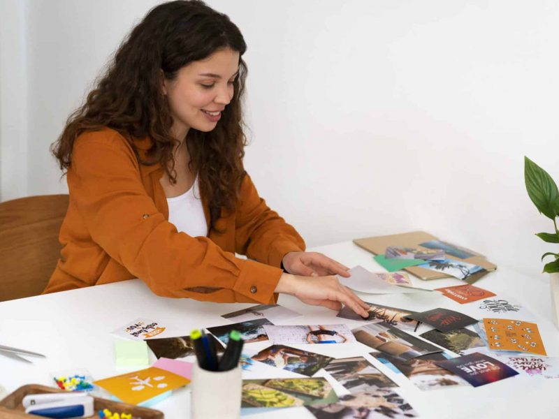 Copias Fotográficas para Aficionados 6 chica con fotos encima de la mesa