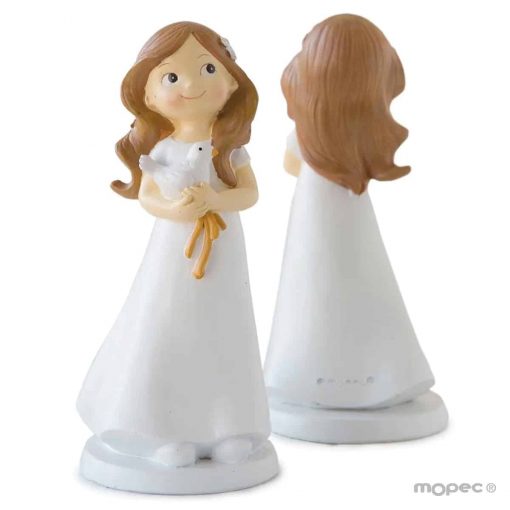 figura para tarta de comunión niña con vestido largo y paloma