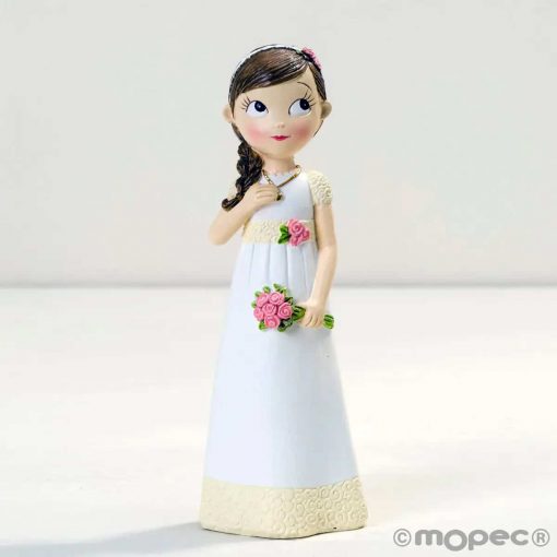 figura para tarta de comunión niña con vestido romantico