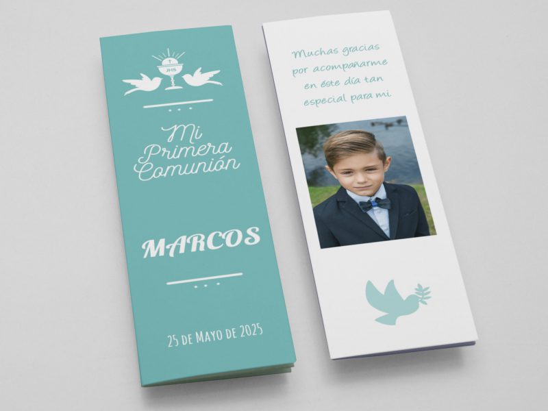 Marcapáginas de comunión personalizado modelo blue